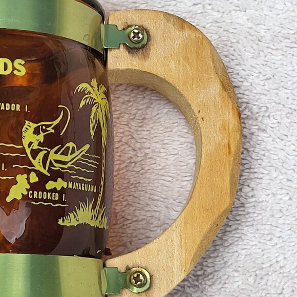 VTG Siesta Ware Brown Glass Barrel 5.5" Mug Wood Handle Bahama Islands RARE GUC - Picture 7 of 13